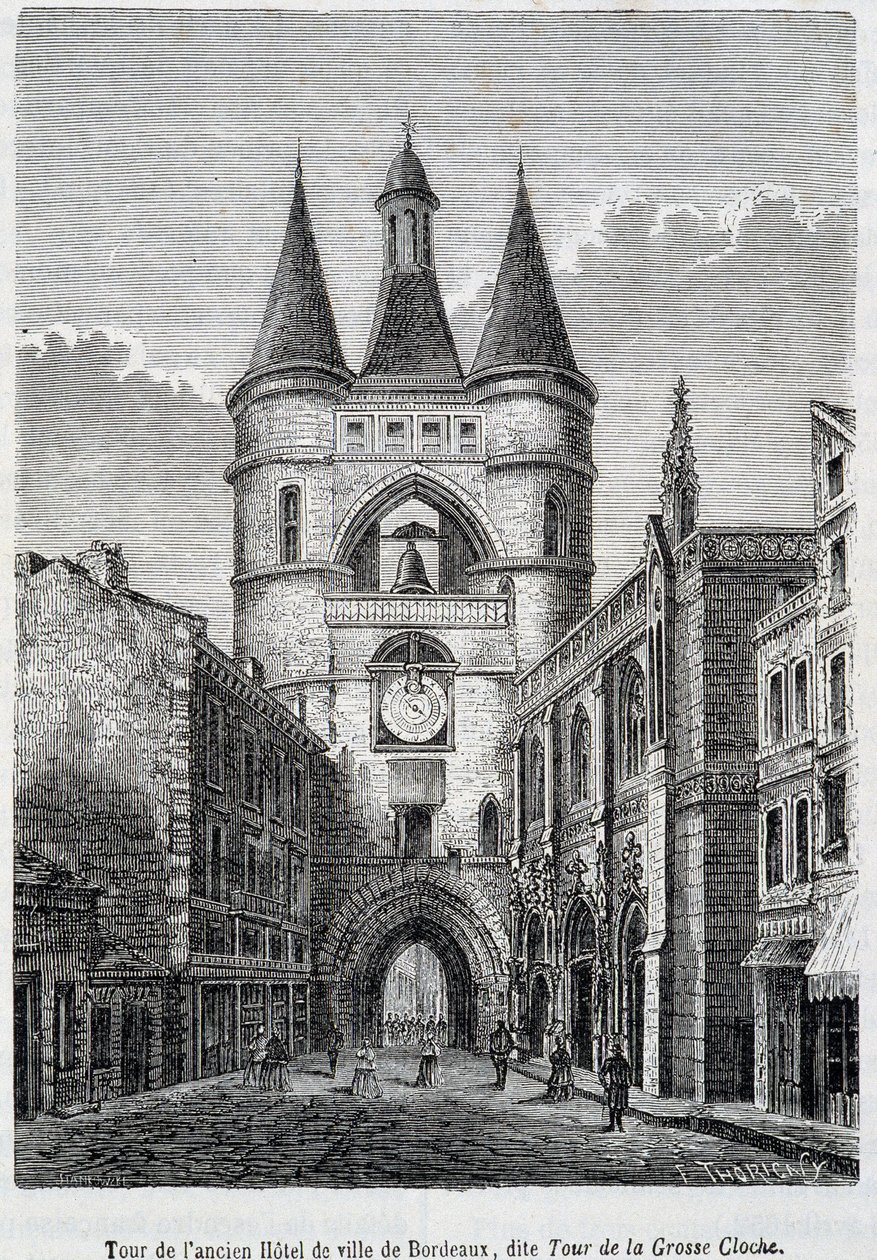 Tornet på det före detta Hôtel de Ville de Bordeaux, känt som "Tour de la Grosse Bell" - gravyr av Unknown artist