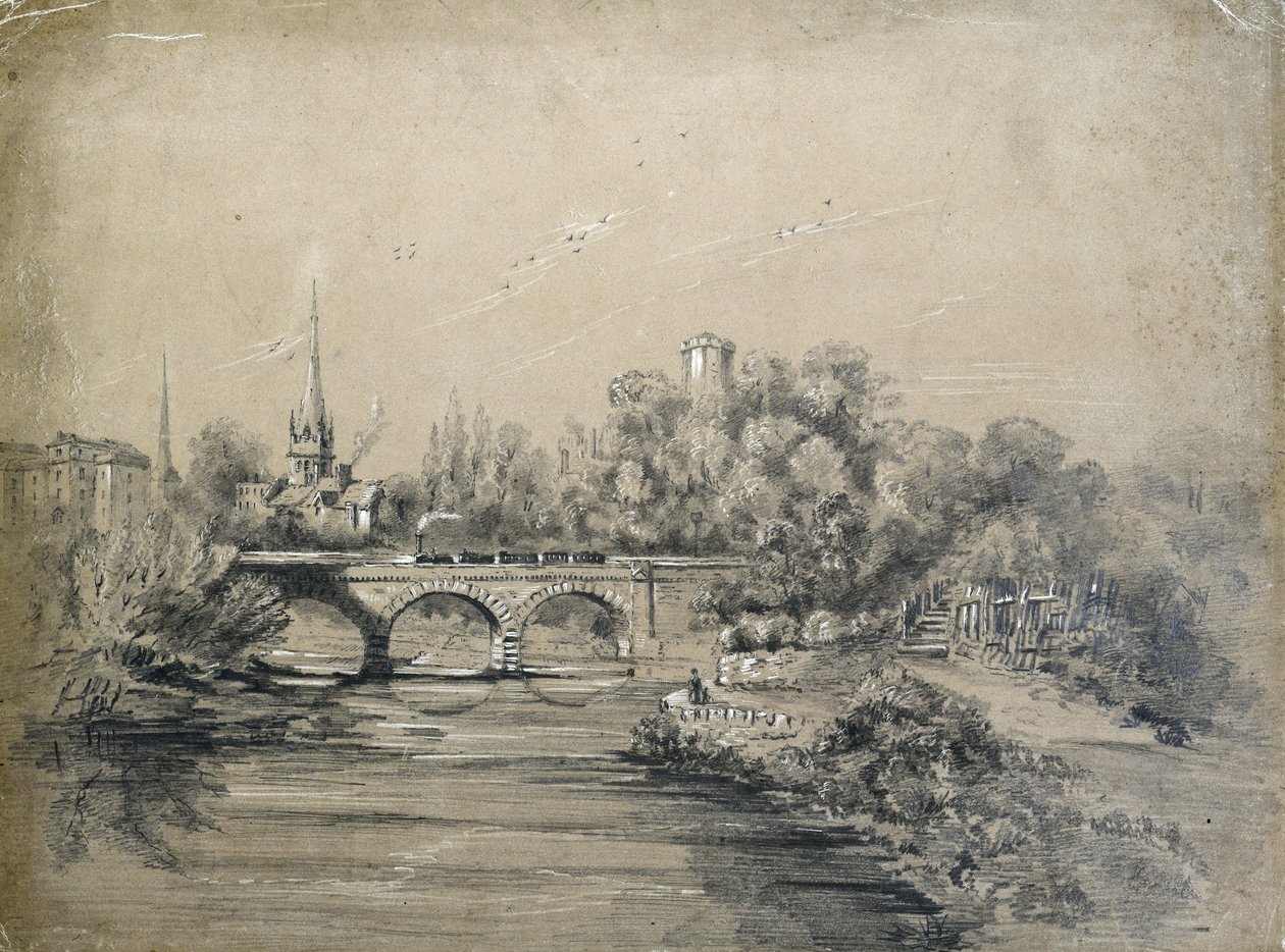 Tåg som korsar bron av Unknown artist