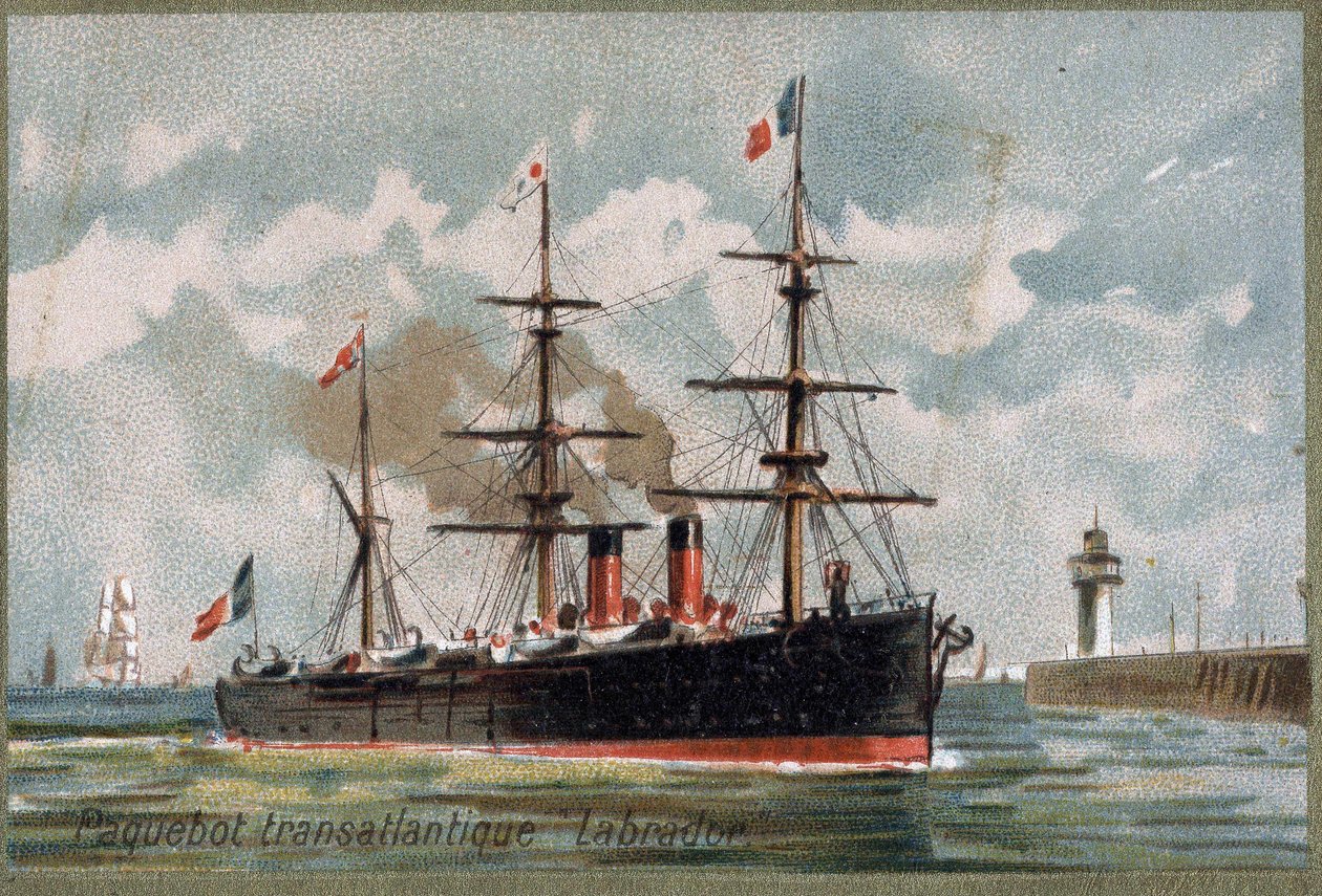 Transatlantisk liner “Labrador.””” omkring 1880. 1800-talskromolitografi. av Unknown artist