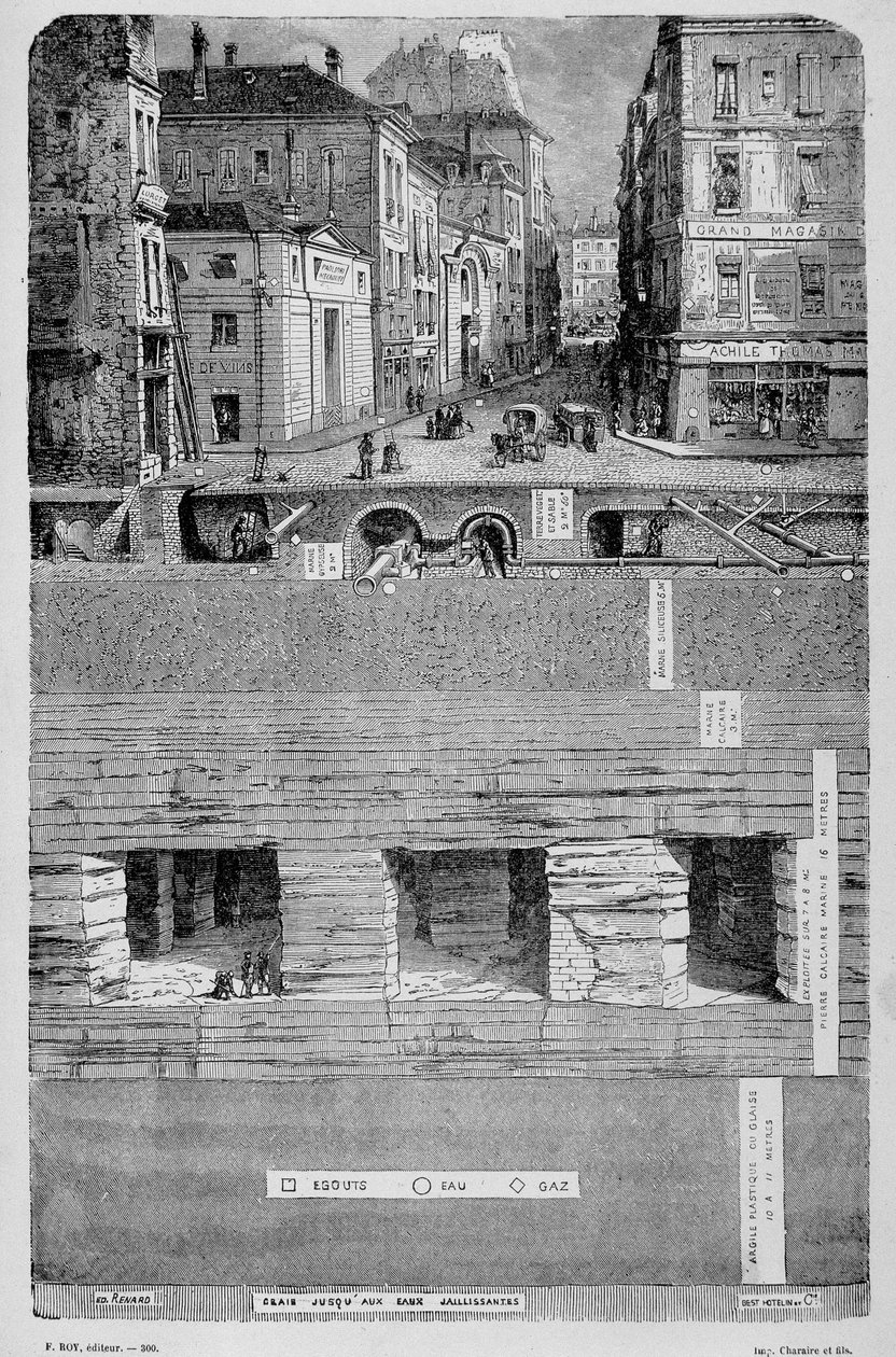 Förvandlingar av Paris under det andra imperiet, Haussmann Paris. Les sous de Paris (vatten, gas och avlopp) - gravyr av Unknown artist