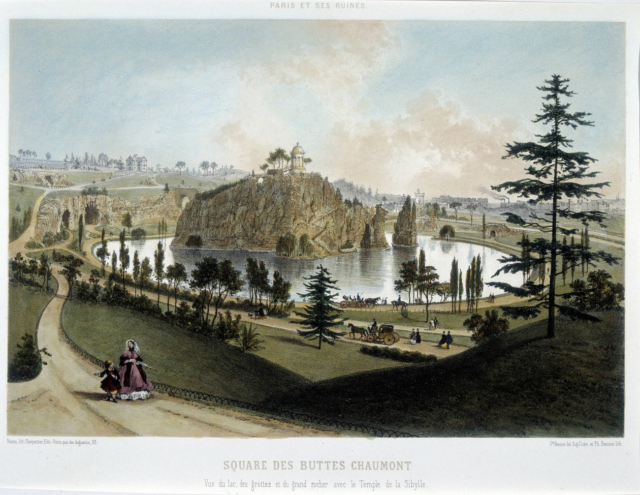 Förvandlingar av Paris under det andra imperiet, Haussmann Paris. Buttes Chaumonts trädgård av Unknown artist