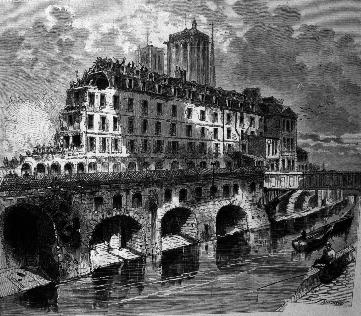 Förvandlingar av Paris under det andra imperiet, Haussmann Works: Demolition of the former Hotel Dieu. av Unknown artist