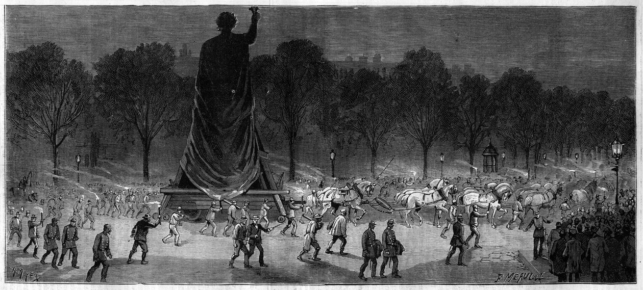 Översättning av statyn av Republiken (Marianne i brons, 9,50 m hög), från Mr. Thiebauts verkstäder på Place de la Republique i Paris 1883 av Unknown artist