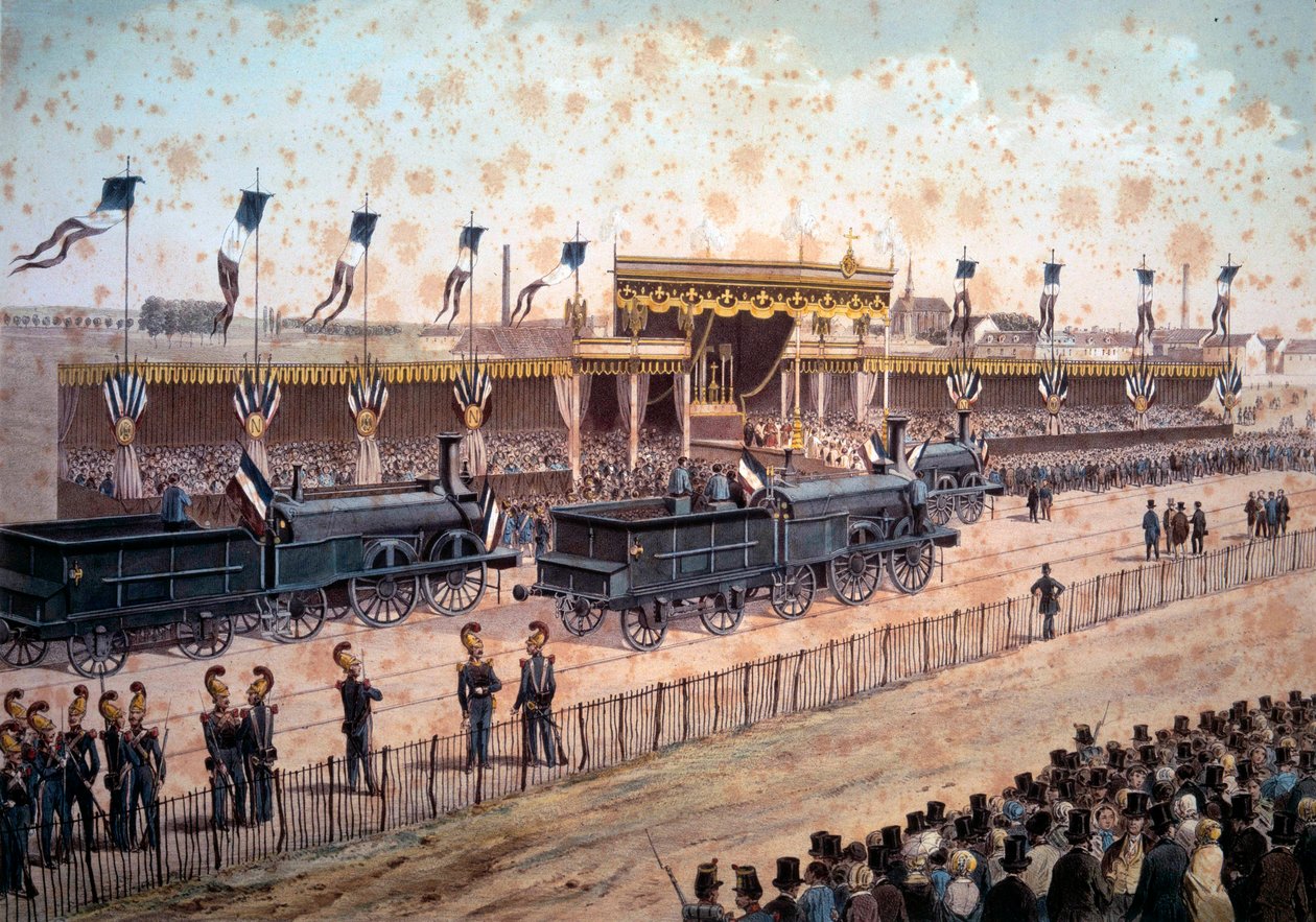 Transport: invigning av järnvägslinjen mellan Paris och Strasbourg. 1864. Gravyr Paris, B.N. av Unknown artist