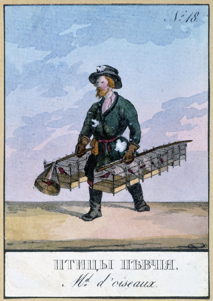 Resande fågelhandlare - Gravyr från 1800-talet av Unknown artist