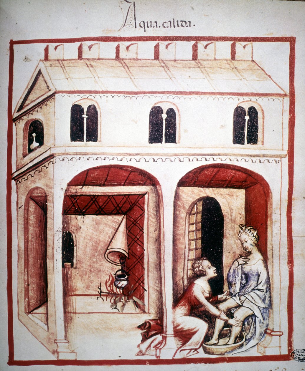Avhandling om medicin "" Tacuinum sanitatis"" 1300-talet: användningen av varmt vatten. B.N., Wien. av Unknown artist