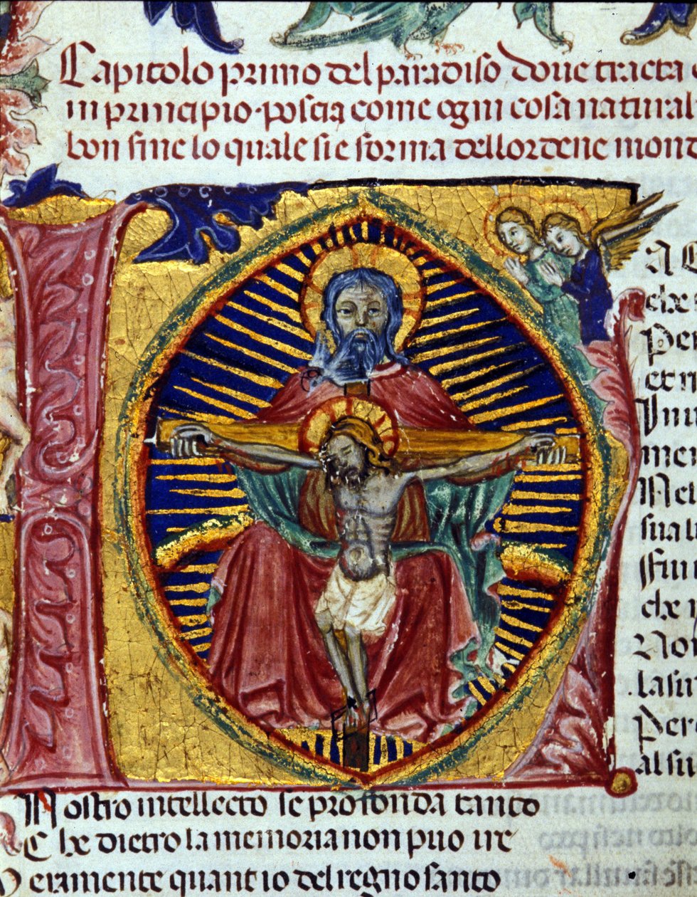 Treenighet (den Helige Andes duva ses i Faderns skägg). Codex upplyst av Unknown artist
