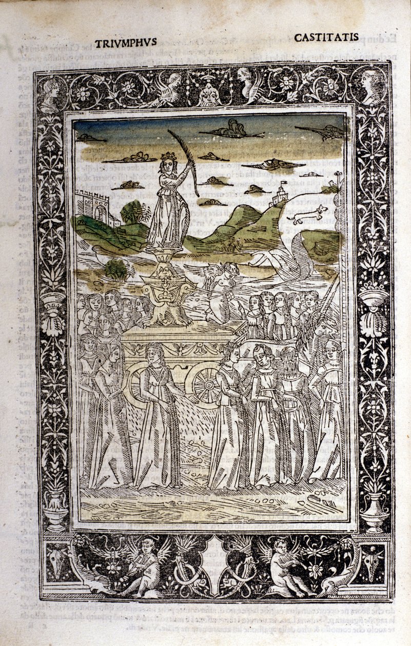 Triumf för Petrarkas kyskhet (Francesco Petrarca). Miniatyrer sd. Bibl. Trivulziana, Milano. av Unknown artist