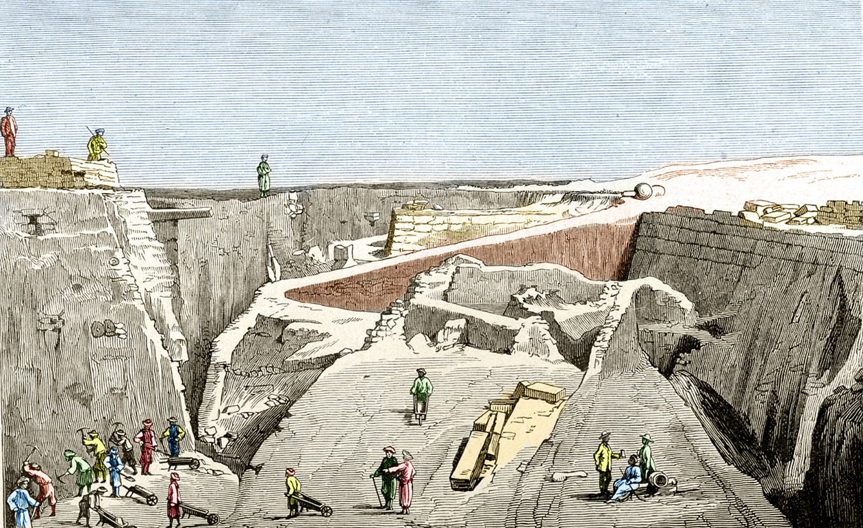 Trojautgrävningar ledda av Heinrich Schliemann, sd. 1800-talet. av Unknown artist