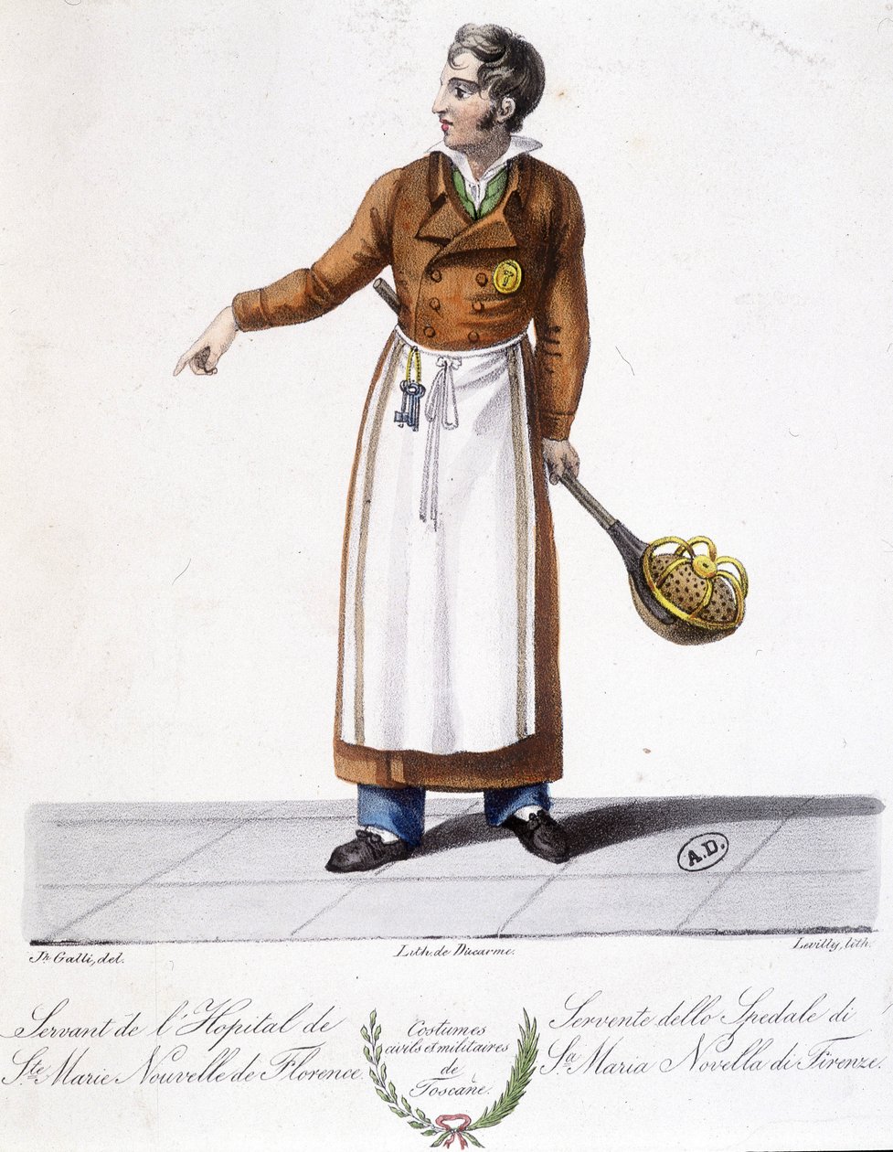 Toscana kostym: Sjuksköterska. Serverar från sjukhuset Santa Maria Novella i Florens. Gravyr av 1800-talet. av Unknown artist