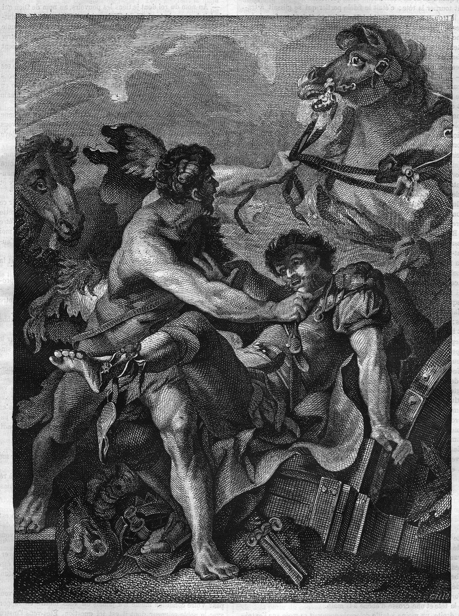 Tolv verk av Hercules: Diomede dödar av Hercules och äter av sina egna hästar. gravyr efter målningen av Jean-Baptiste-Marie (Jean Baptiste Marie) Peter. (1714-1789) av Unknown artist