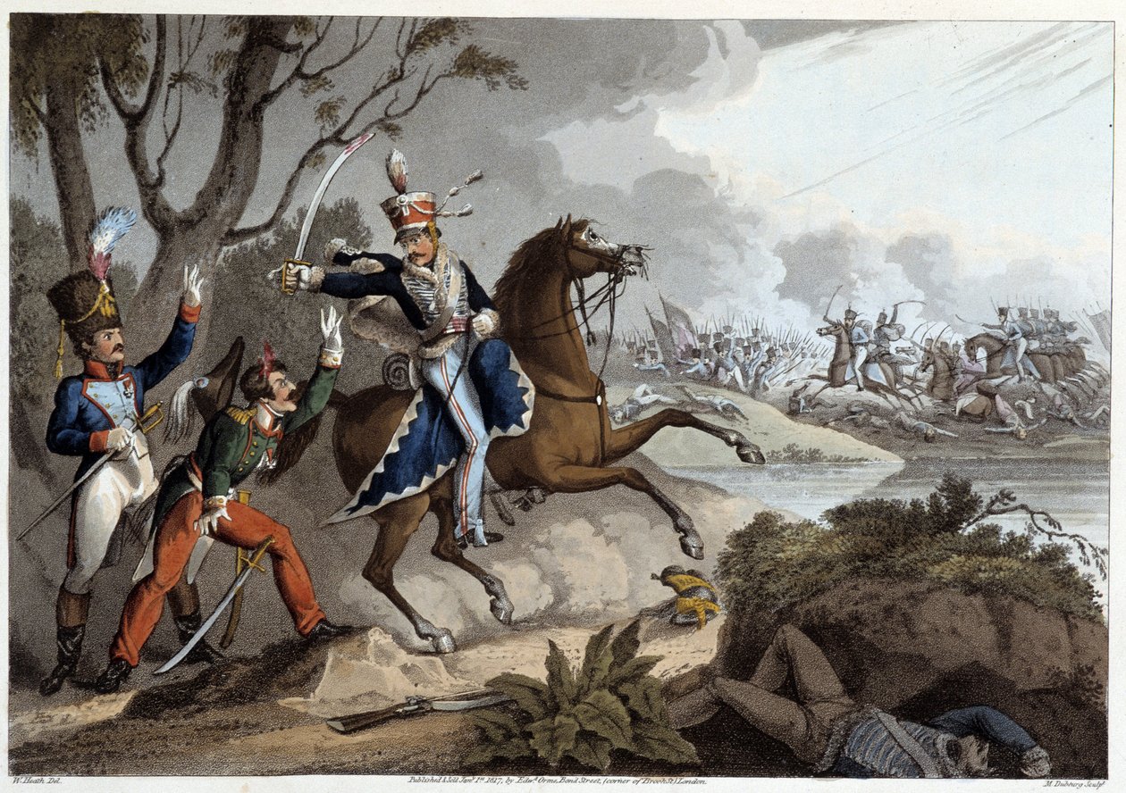 Två franska officerare togs till fånga i slaget vid Albuera - i "Historiska, militära och sjöanekdoter..." av Edward Orne av Unknown artist