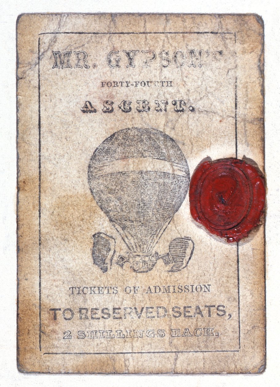 Två shillingbiljett för reserverade platser vid "Mr Gypsums Forty-Fourth Ascent", 1 oktober 1841 av Unknown artist