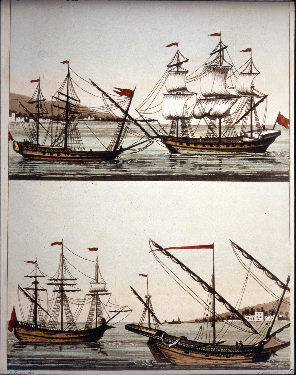 Typiska båtar för de barbariska piraterna, - i "Den antika och moderna kostymen" "de Ferrario, Milano av Unknown artist