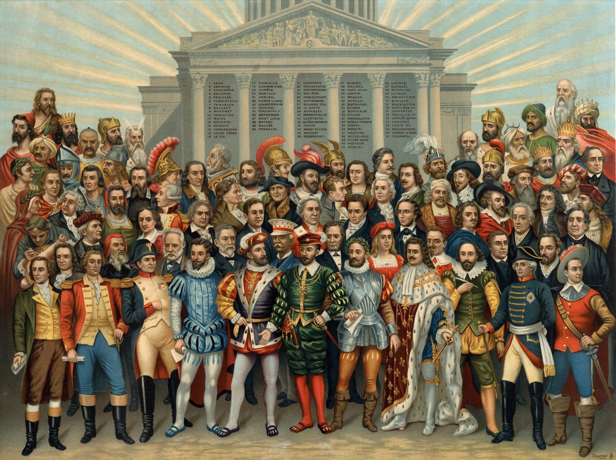 UNIVERSAL PANTHEON OF MAIN MEN CELEBRES kromolitografi av Sauvage cir av Unknown artist
