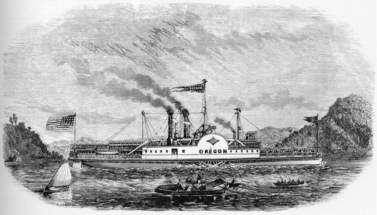 USA:s historia: Ångbåt - Oregon (gravyr) av Unknown artist