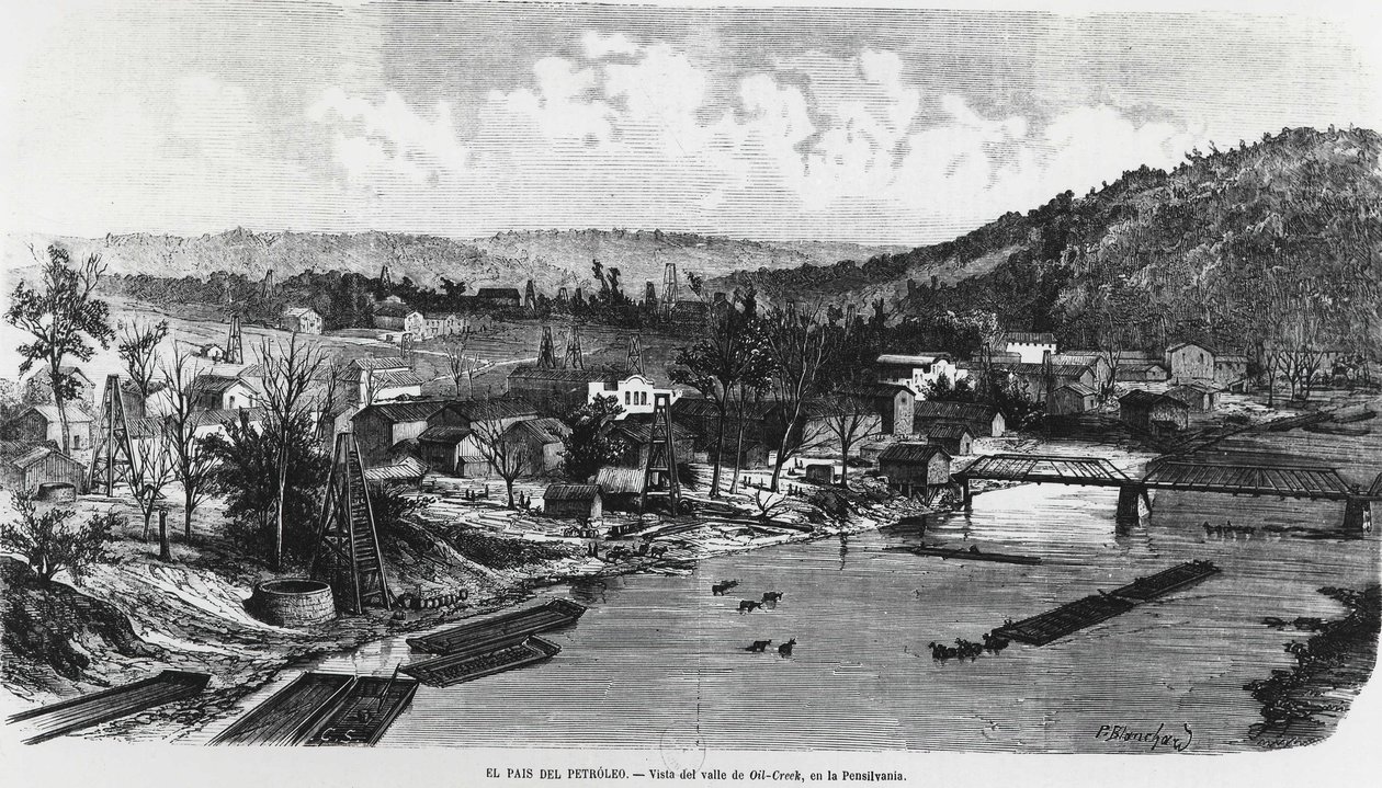 USA: Oljelandet i Pennsylvania, Oil Creek Valley. av Unknown artist