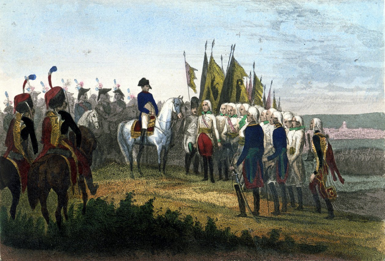 Ulm kapitulera. 20/10/1805. Den österrikiska armén besegrade Napoleons trupper. Gravyr av 1800-talet. av Unknown artist