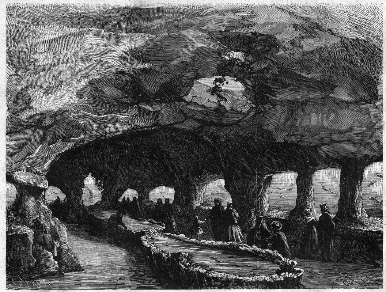 Universell utställning: interiören av det stora havsakvariet. Gravyr i "The Illustrous Universe" av Unknown artist