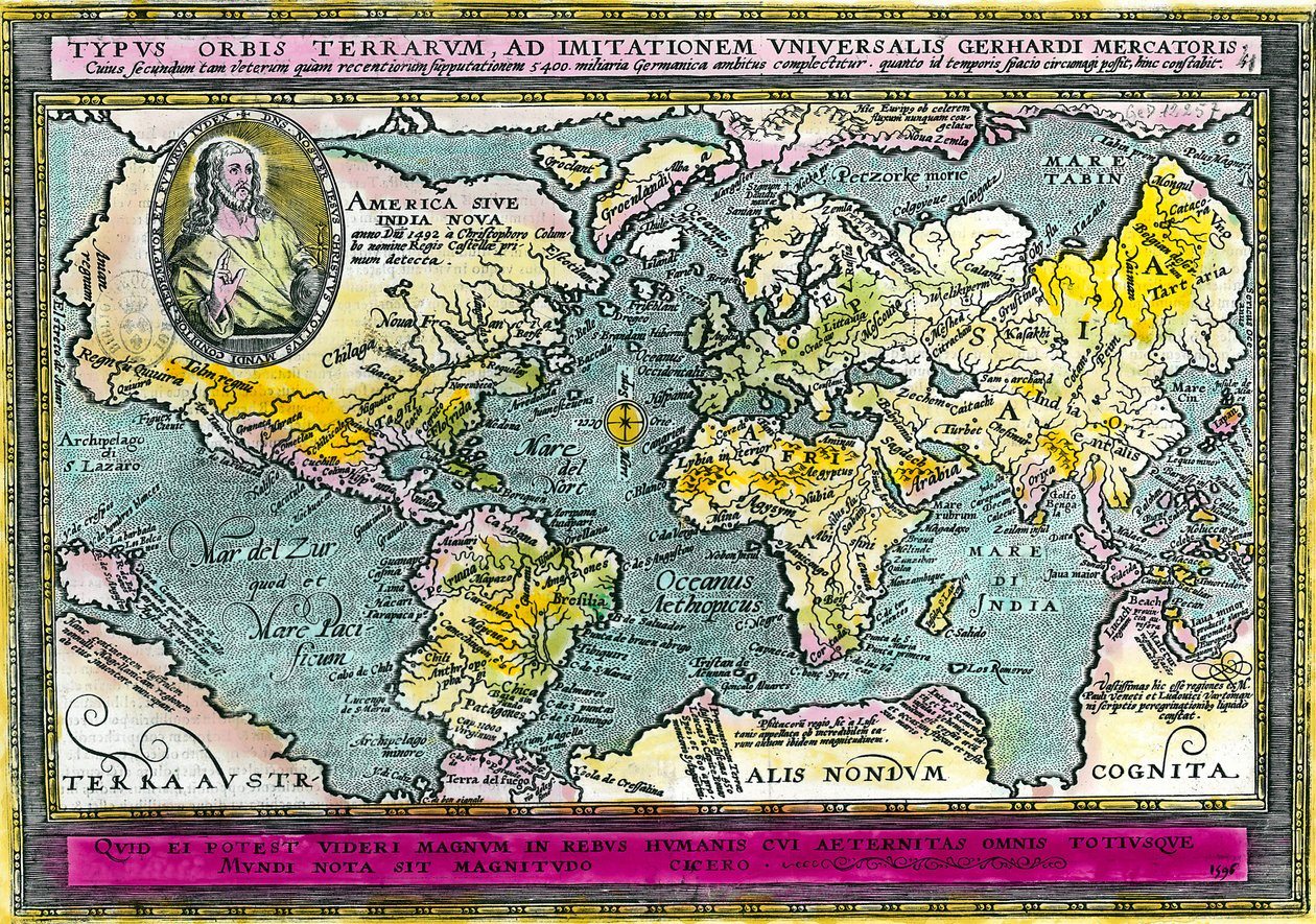 Universal Geographic Map (World Map) av 1596. Gravyr. Privat samling. av Unknown artist