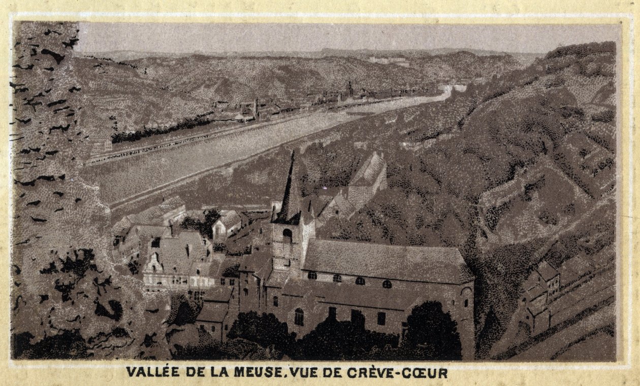 Vallee de la Meuse: utsikt över Creve Coeur (Creve-Coeur eller Crevecoeur), Vallonien, Belgien. Kromolitografi från slutet av 1800-talet. av Unknown artist