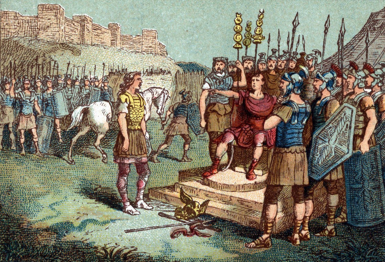 Vercingétorix, gallisk ledare, gick till Julius Caesar år 52 f.Kr. av Unknown artist