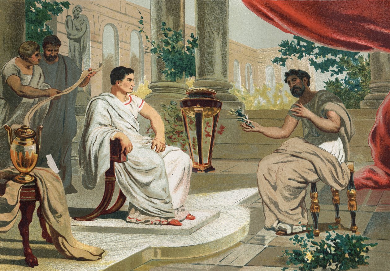 Vespasianus (på latin Titus Flavius Vespasianus) med Plinius den äldre. efter berömda hombres y Mujeres. Barcelona 1877. Plinius den äldre (23-79) - av Unknown artist