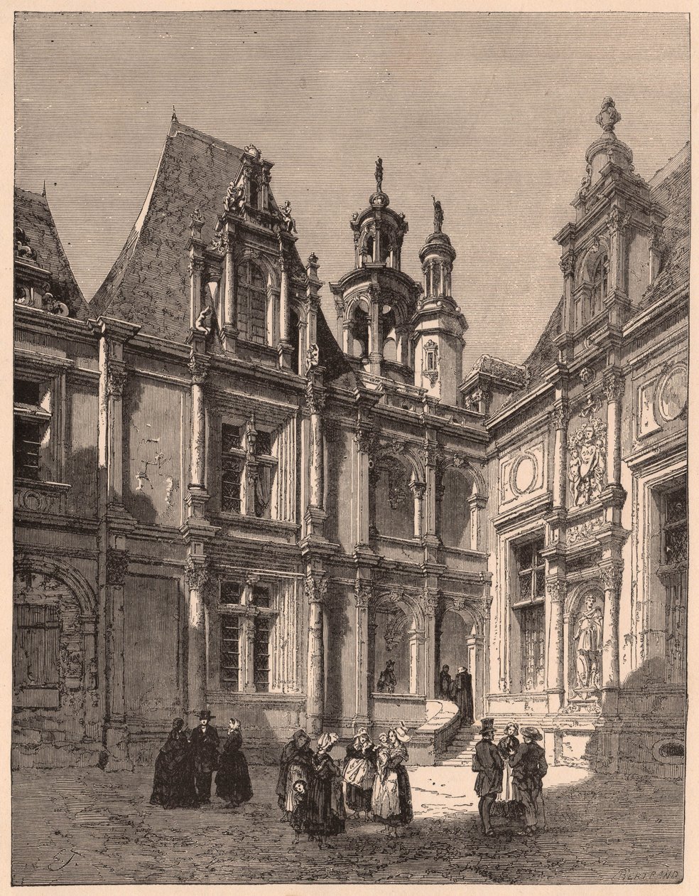 Utsikt från det inre av innergården till Hotel Escoville i Caen 1860, Frankrike av Unknown