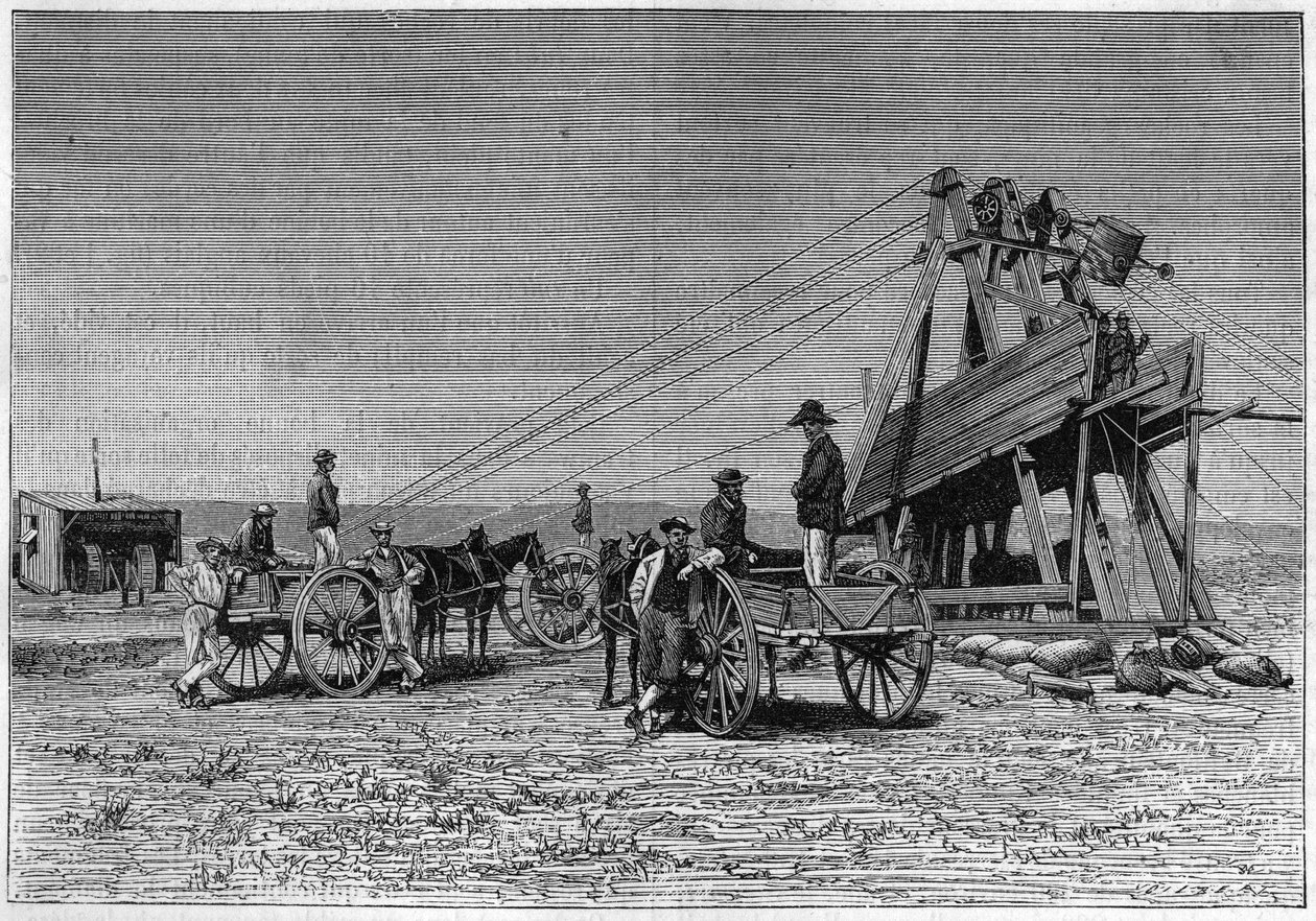 Utsikt från ytan av Kimberley Diamond Mine i Sydafrika. Gravyr från 1883. av Unknown artist