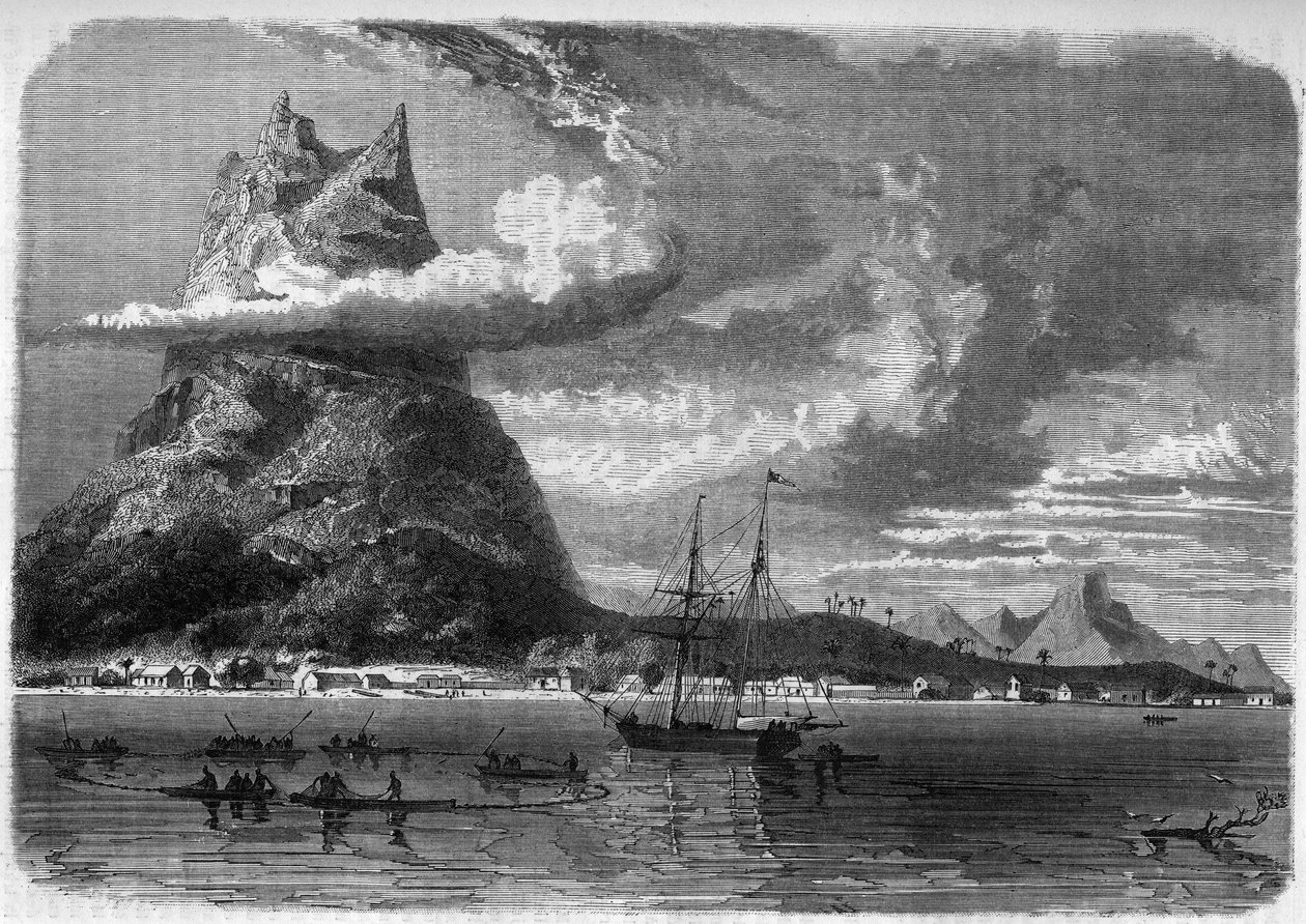 Utsikt över Bora Bora (Bora-Bora) i Polynesien i slutet av 1800-talet i "The Journal of Youth" från 1888. av Unknown artist
