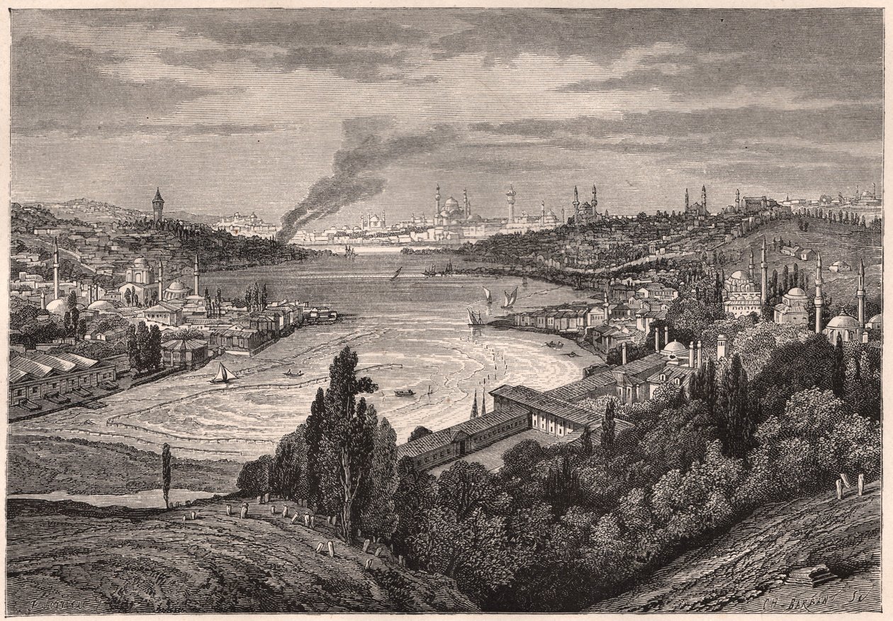 Utsikt över Konstantinopel, nu Istanbul, och Gyllene hornet under XIX-talet av Unknown