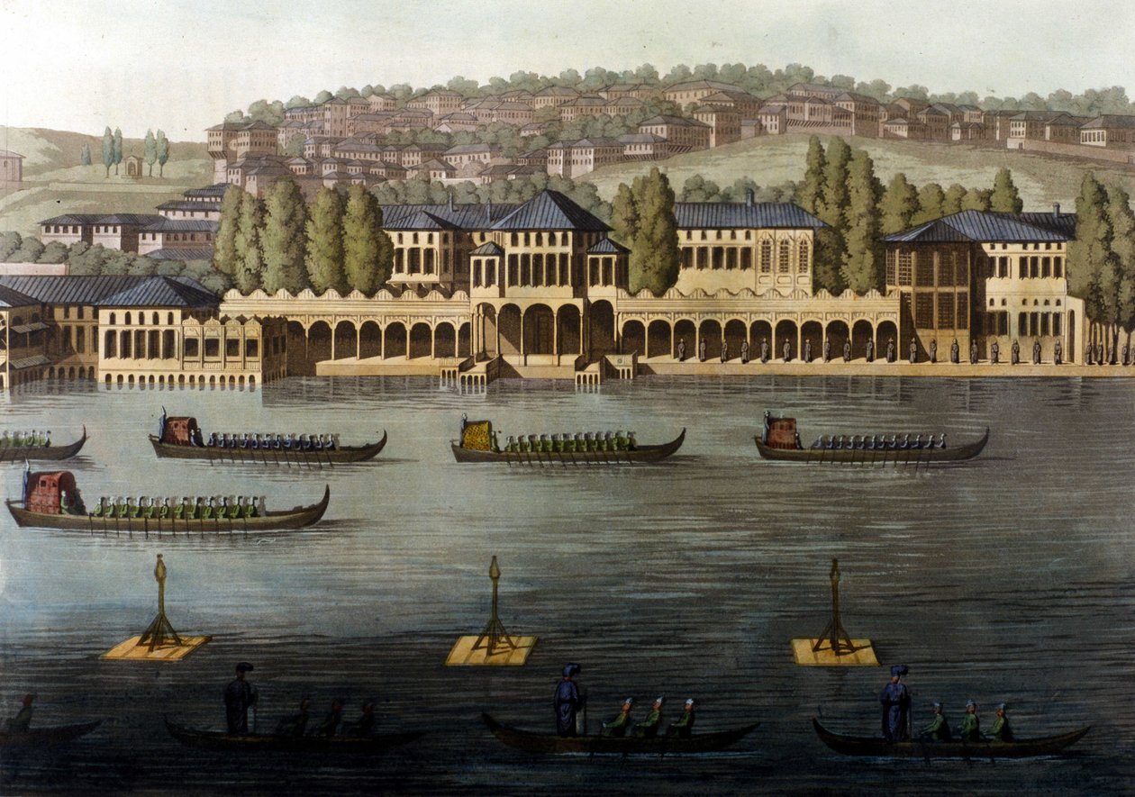 Utsikt över Konstantinopel, en av sultanens bostäder längs Bosporen. 1800-talet. av Unknown artist