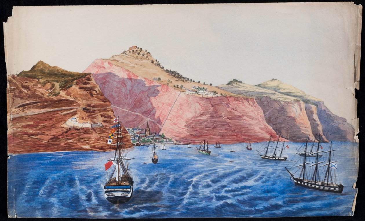 Utsikt över Jamestown, St. Helena, ca 1850 (wc på papper) av Unknown