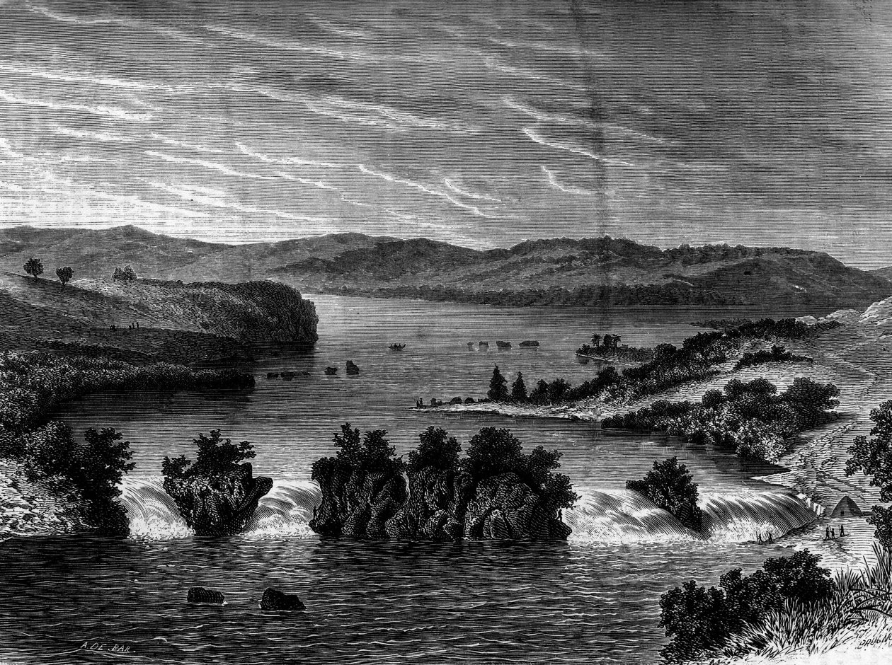 Utsikt över Victoriasjön, Afrika. Gravyr i "The Journal of Youth" av Unknown artist