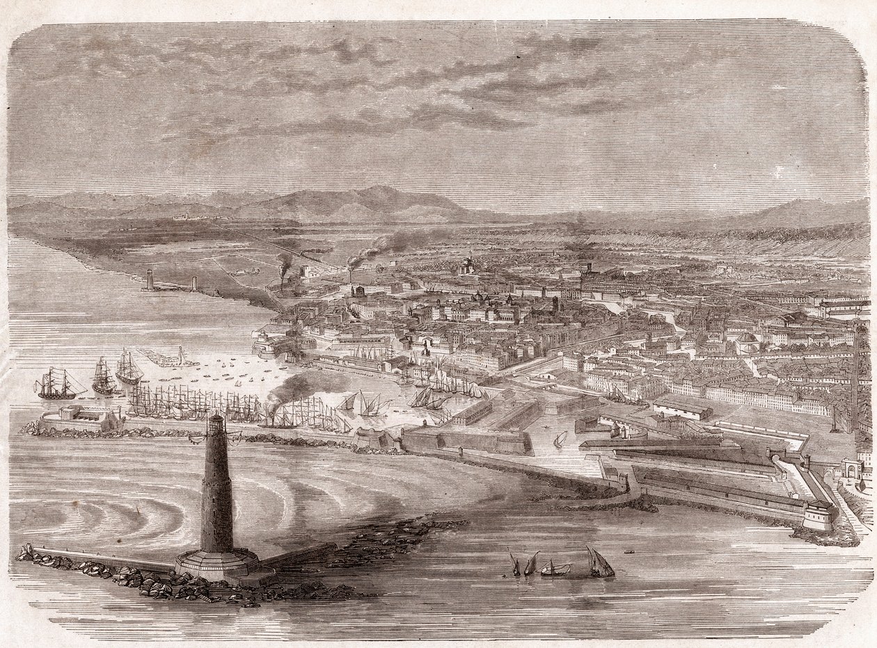 Vy över Livorno (Livorno - Toscana - Toscana) - Toscana - gravyr 1860 av Unknown artist