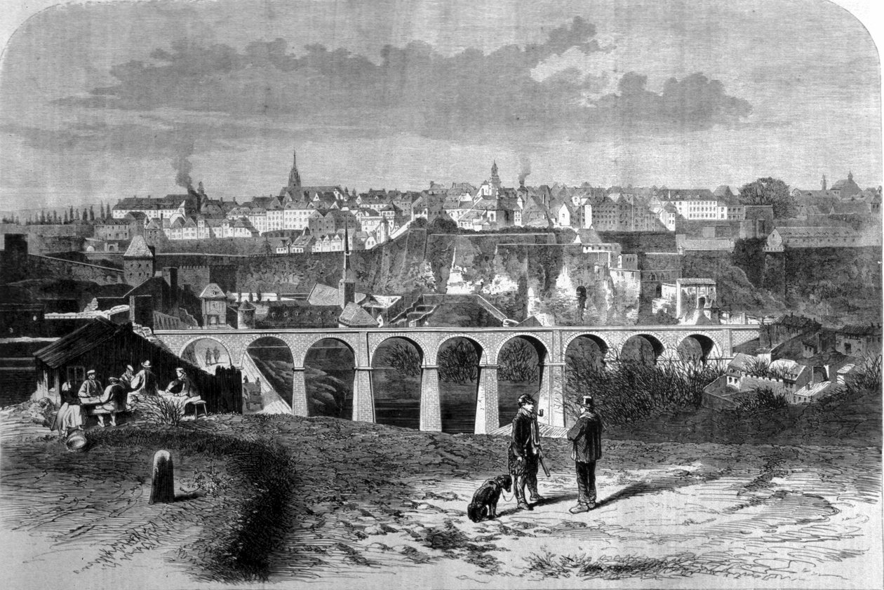 Utsikt över staden Luxemburg. 1800-talsgravyr. av Unknown artist