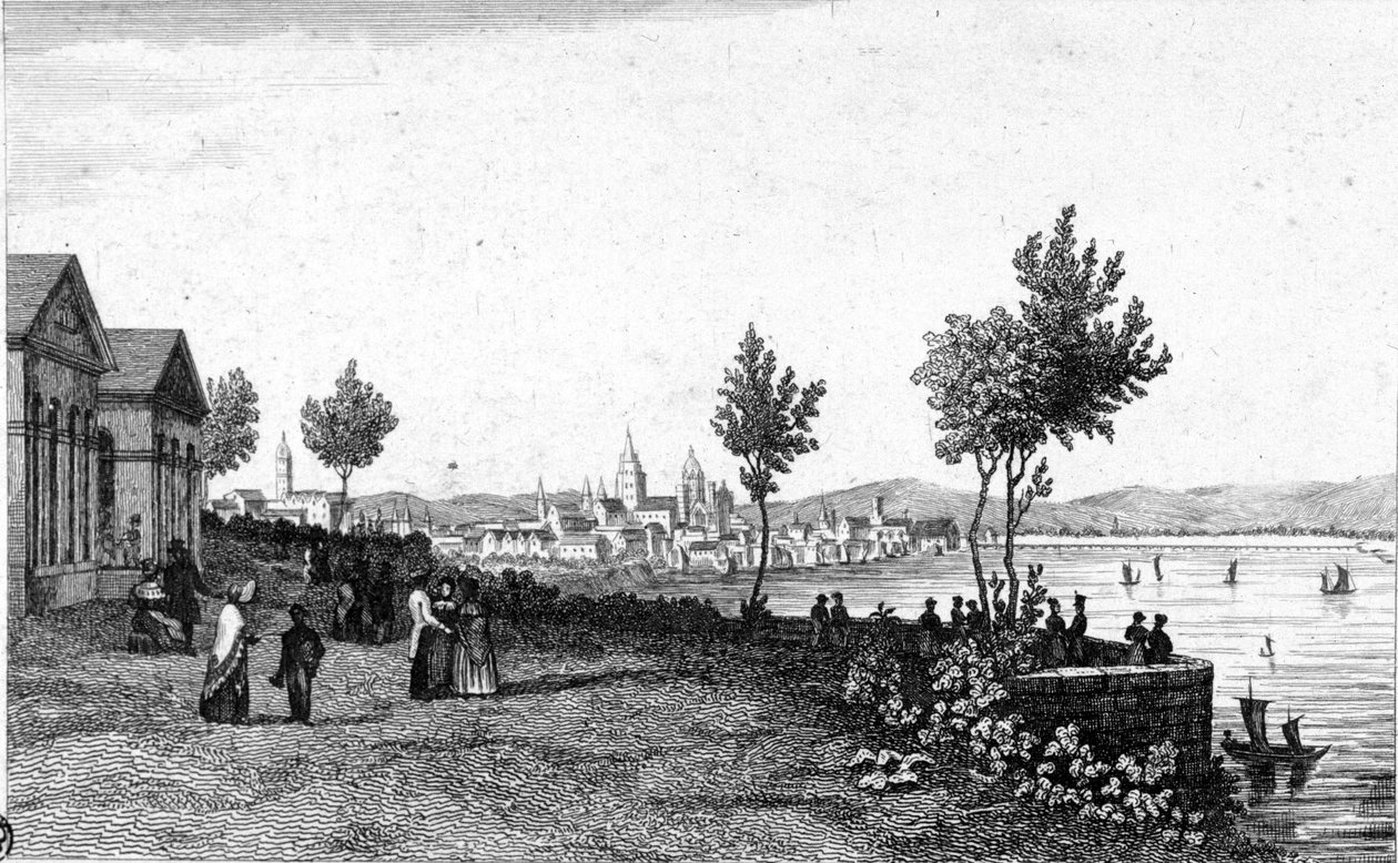 Utsikt över Mainz i Tyskland och Rhen omkring 1830. av Unknown artist