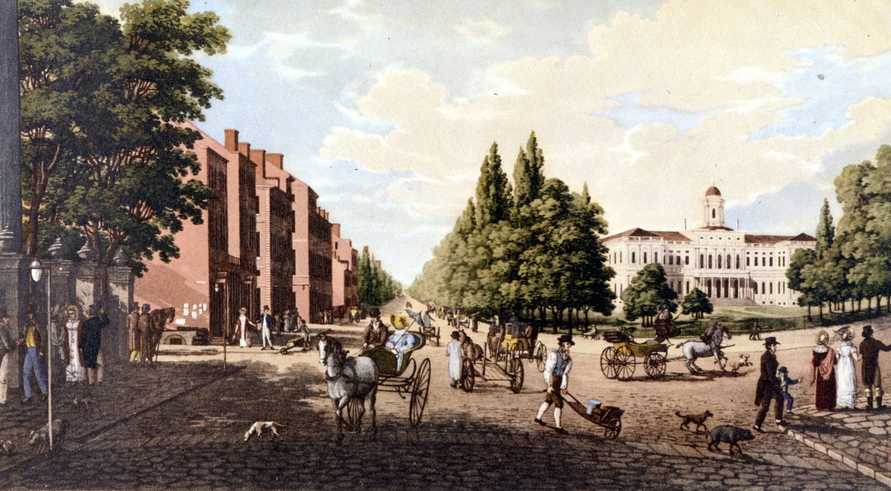 Utsikt över New York: Broadway och stadshuset. SD litografi kring mitten av 1800-talet. av Unknown artist