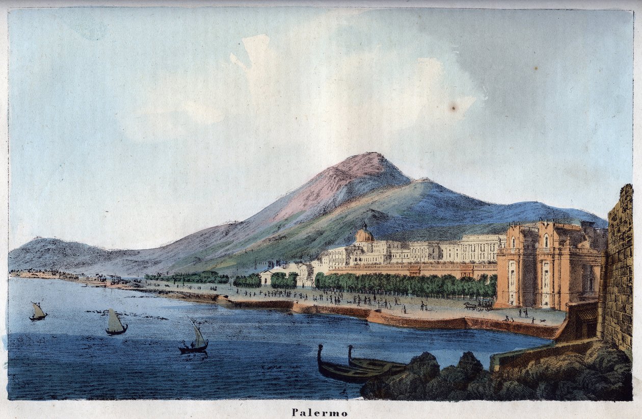 Vy över Palermo på 1800-talet - gravyr från "" Användning och seder för alla folk i universum. Det vill säga historien om regeringen, om lagarna, om milisen, om religionen för alla nationer från de mest avlägsna tiderna till våra dagar "1856 av Unknown artist
