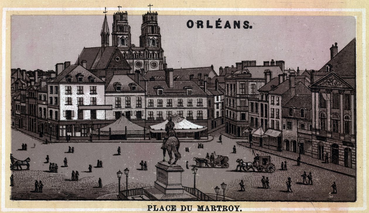 Utsikt över Place du Martroy i Orleans, Department of Loiret och Centre-regionen, Frankrike. Kromolitografi från slutet av 1800-talet. av Unknown artist