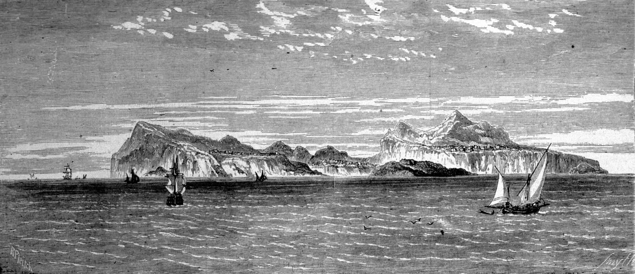 Utsikt över ön Procida utanför Neapel. 1800-talsgravyr. av Unknown artist
