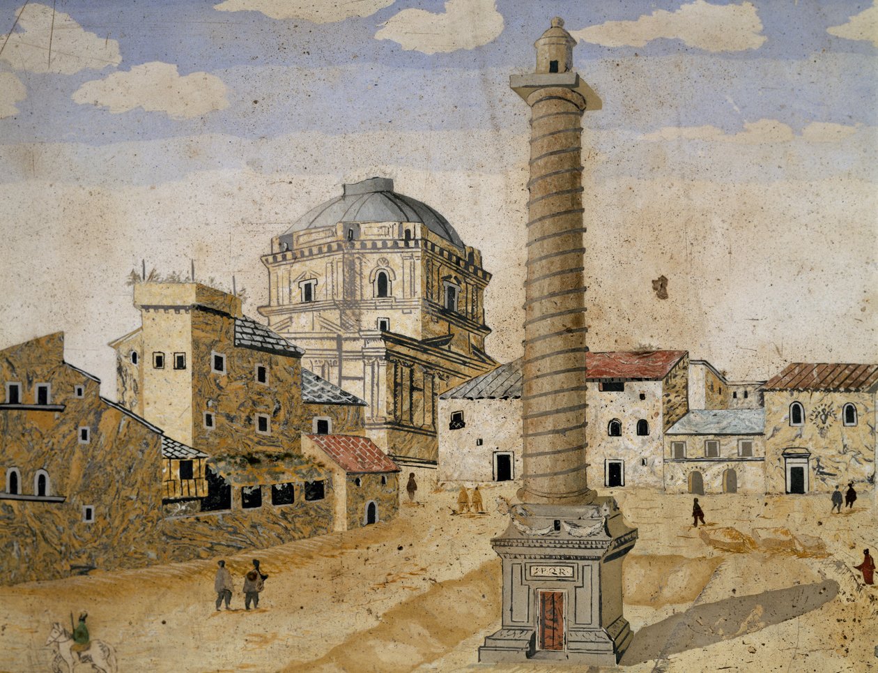 Utsikt över Rom med Trajanus kolumn av Unknown artist