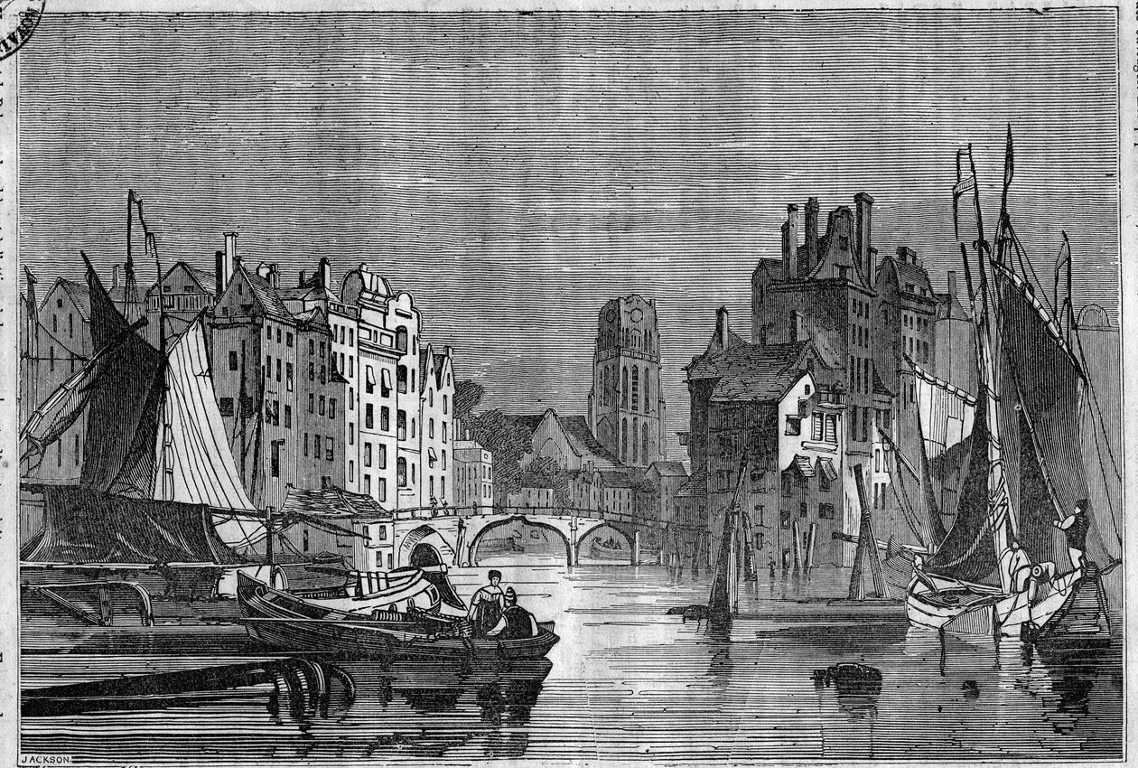 Utsikt över Rotterdam, Nederländerna. Gravyr från 1836. av Unknown artist