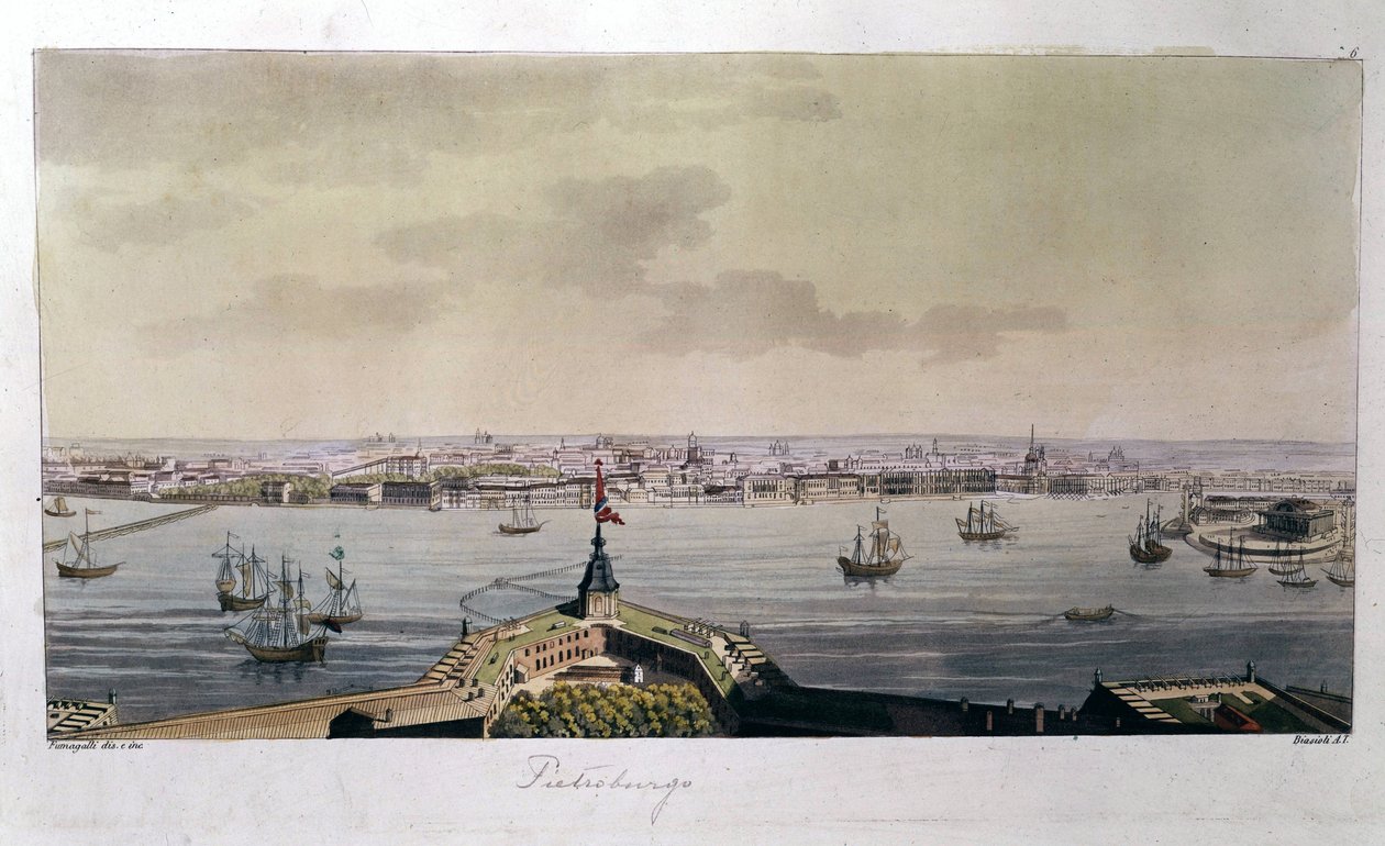 Utsikt över St. Petersburg sent 1700-tal - i "" Den gamla och moderna kostymen"" av Ferrario av Unknown artist