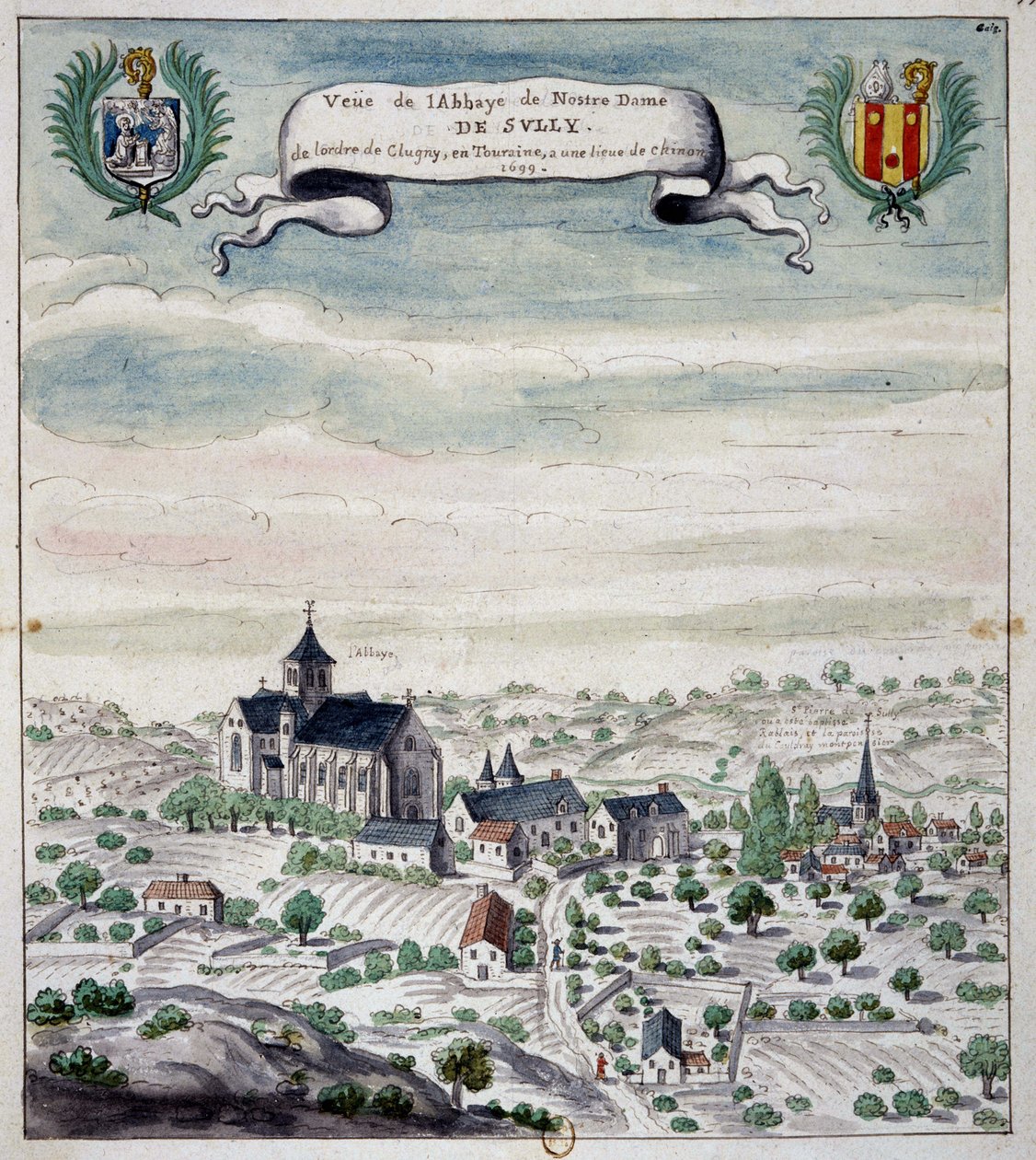 Utsikt över Sully Abbey, Touraine av Unknown artist