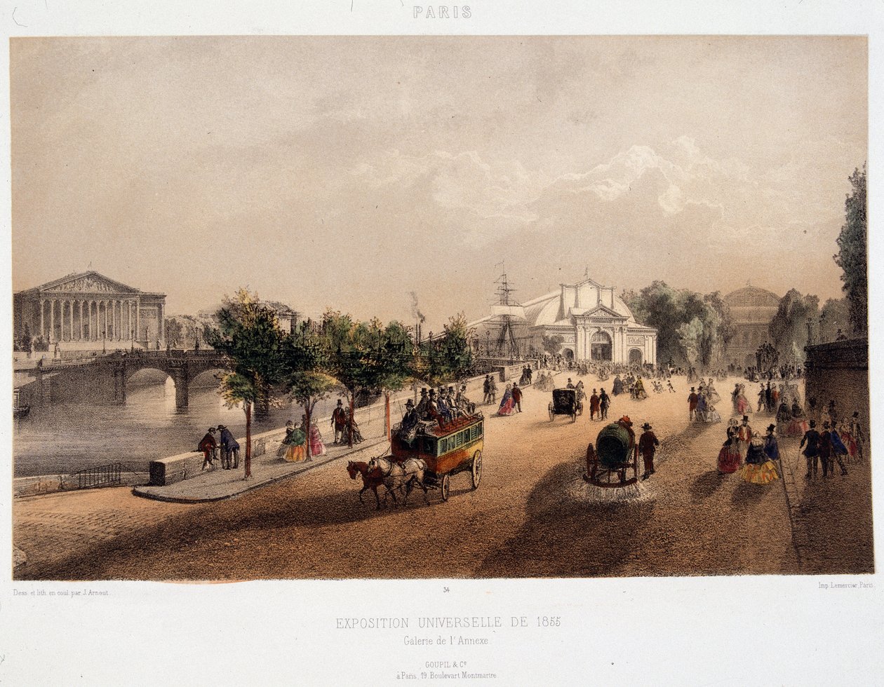 Vy över 1855 års världsutställning i Paris i Frankrike - Litografi av Unknown artist