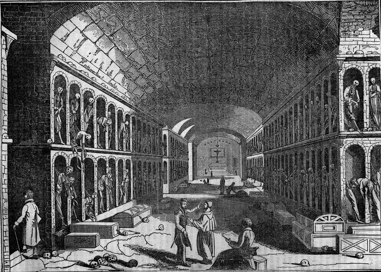 Utsikt över kapucinernas kyrkogård i Palermo på 1800-talet. (Cimitero dei Cappuccini, Palermo) av Unknown artist
