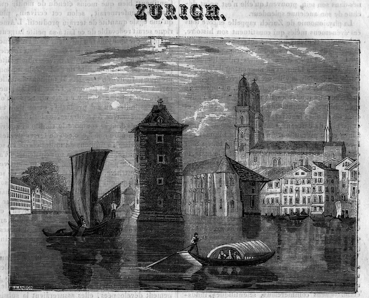 Utsikt över staden Zürich (Zurigo) i Schweiz på 1800-talet. av Unknown artist