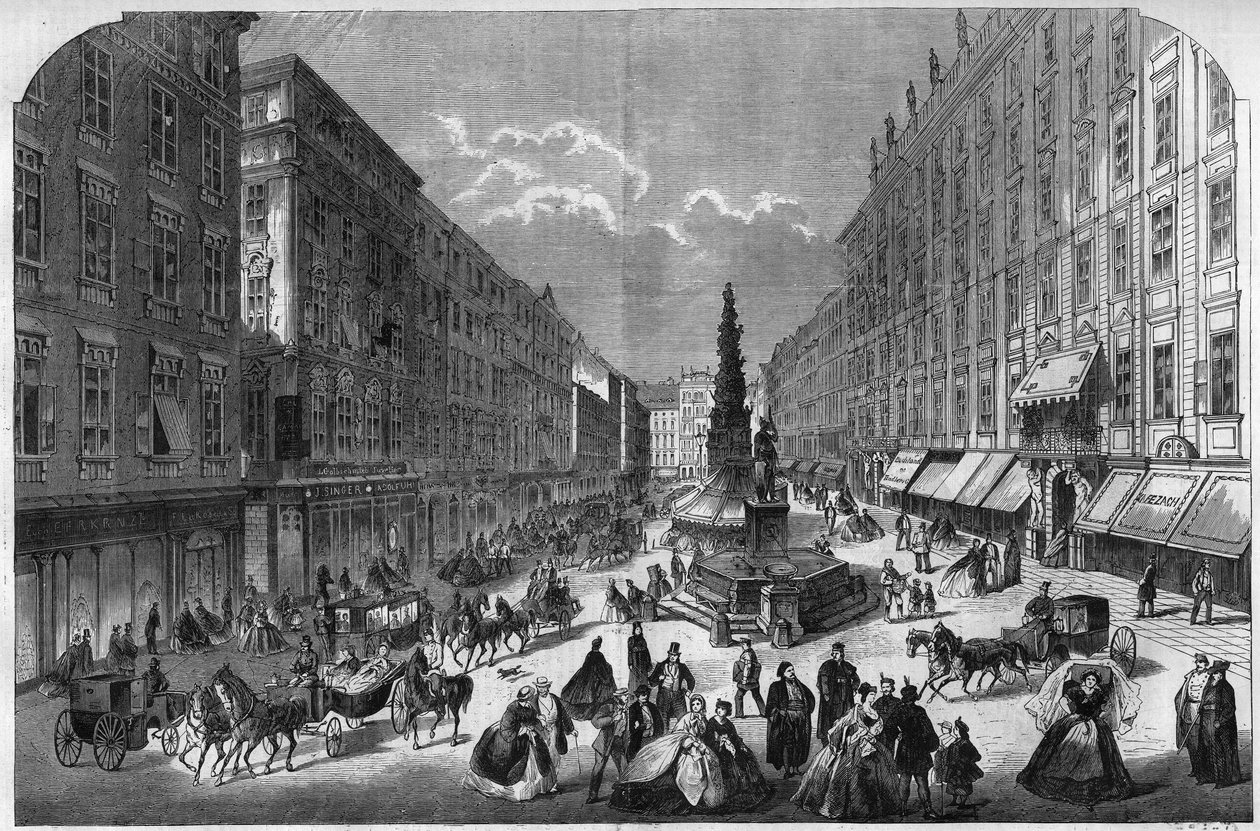 Vy över Graben i Wien, Österrike. Gravyr i "The Illustrous Universe" av Unknown artist