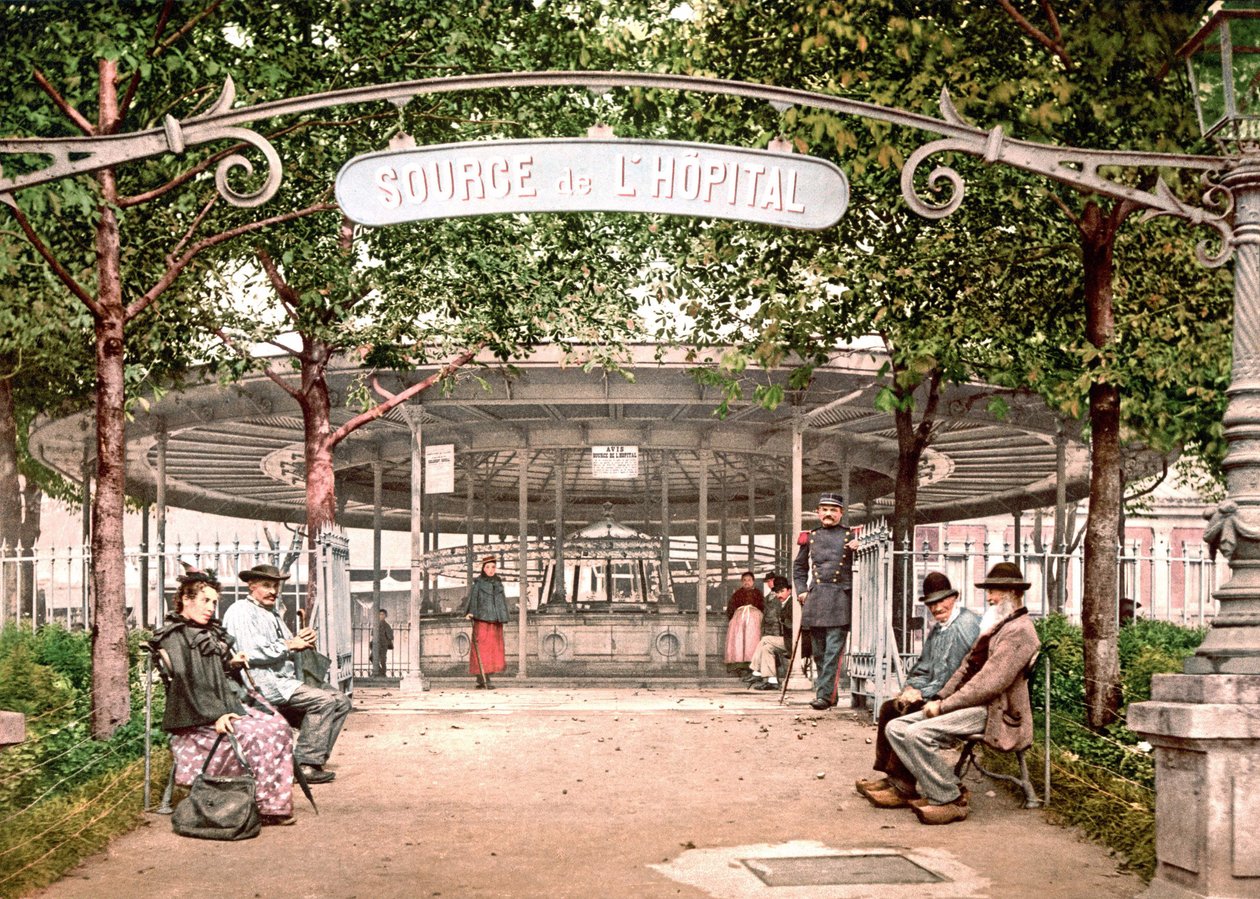 Utsikt över sjukhuset i Vichy: Sjukhusets källa. Photochrome sd. v. 1890. av Unknown artist